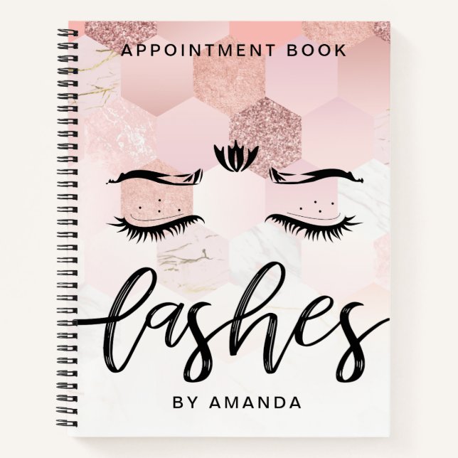 Personalised Rose Gold Lashes Appointment Book (Front)