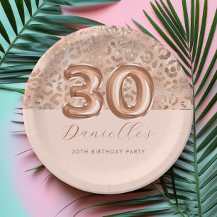 Personalised Rose Gold Leopard Print 30th Birthday Paper Plate