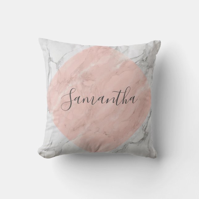 Personalised Rose Gold Marble Cushion (Front)