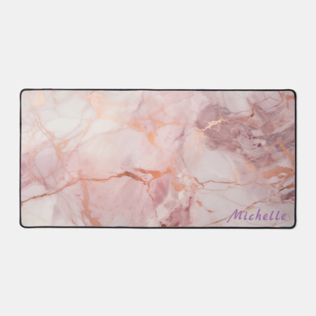 Personalised Rose Gold Marble Desk Mat (Front)