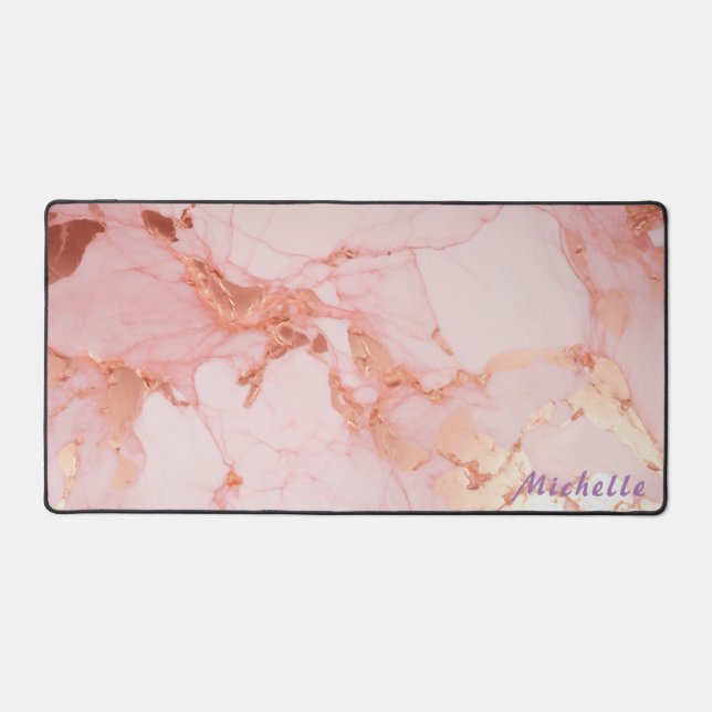 Personalised Rose Gold Marble Desk Mat (Front)