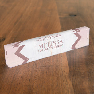 Personalised Rose Gold Marble Geometric Nameplate