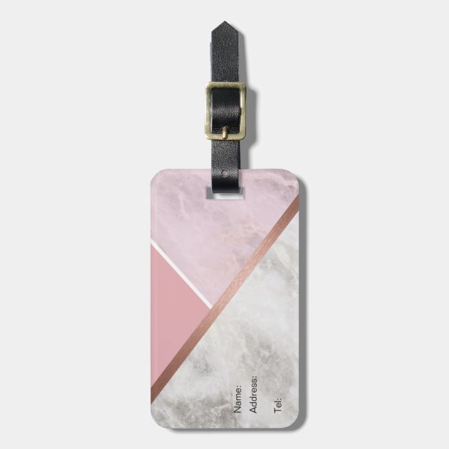Personalised Rose Gold Marble Luggage Tag (Front Vertical)