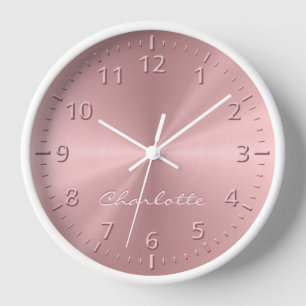 Personalised Rose Gold Metallic Radial Texture Clock