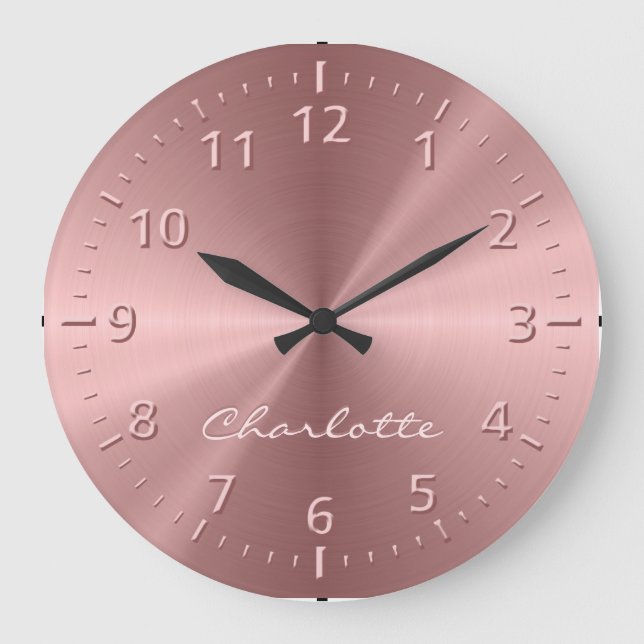 Personalised Rose Gold Metallic Radial Texture Large Clock (Front)