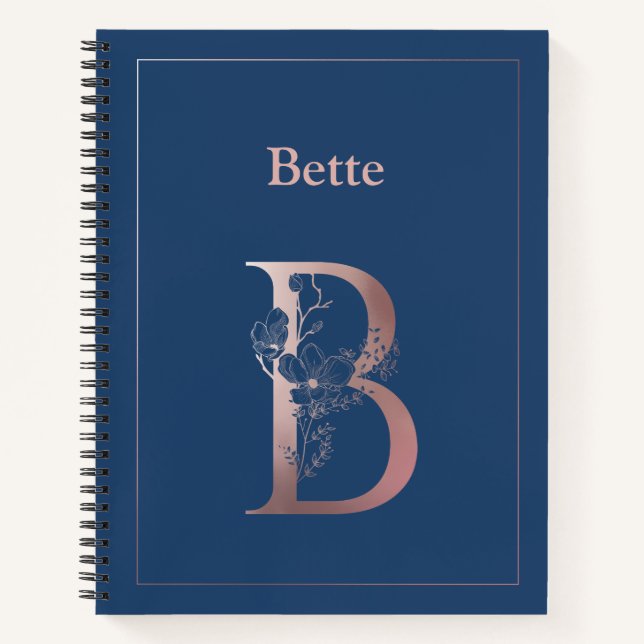 Personalised Rose Gold Monogram Initial B Notebook (Front)