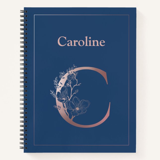 Personalised Rose Gold Monogram Initial C Notebook (Front)