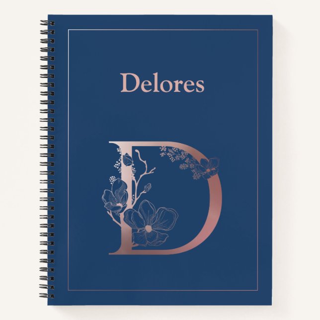 Personalised Rose Gold Monogram Initial D Notebook (Front)