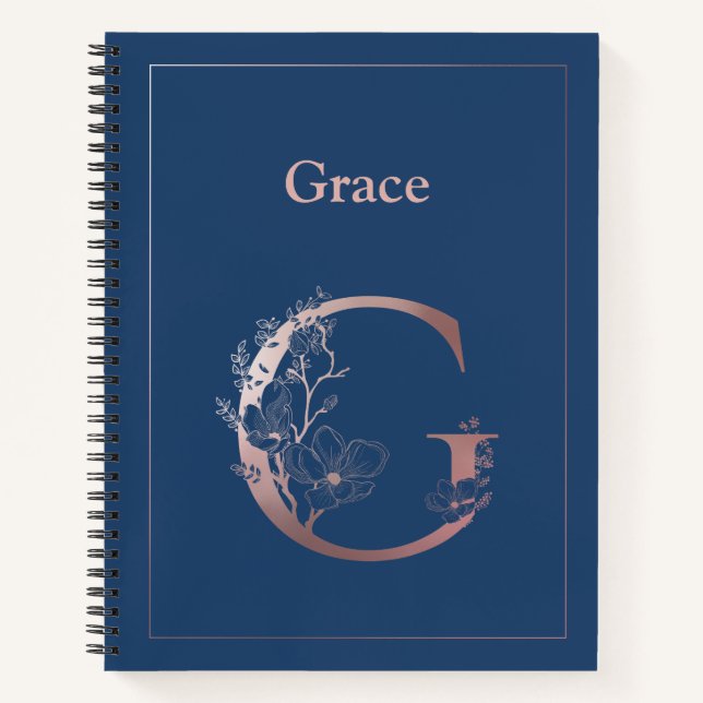 Personalised Rose Gold Monogram Initial G Notebook (Front)