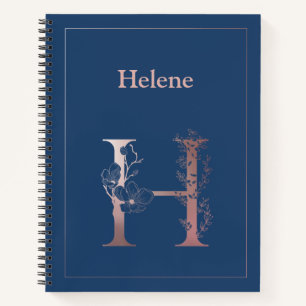 Personalised Rose Gold Monogram Initial H Notebook