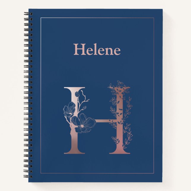Personalised Rose Gold Monogram Initial H Notebook (Front)