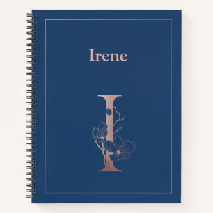Personalised Rose Gold Monogram Initial I Notebook