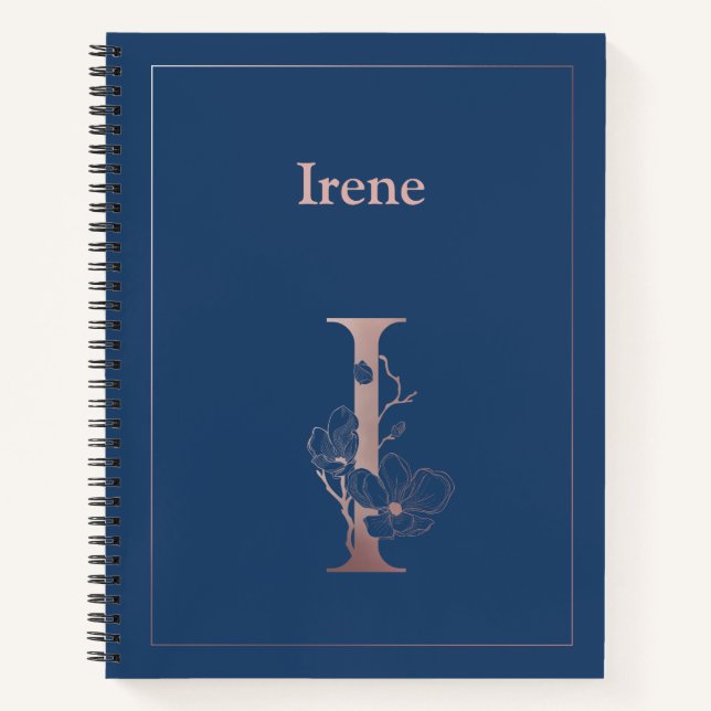 Personalised Rose Gold Monogram Initial I Notebook (Front)