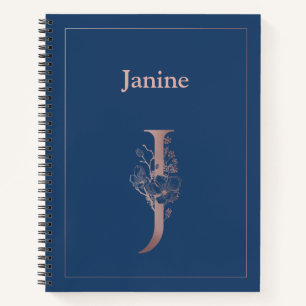 Personalised Rose Gold Monogram Initial J Notebook