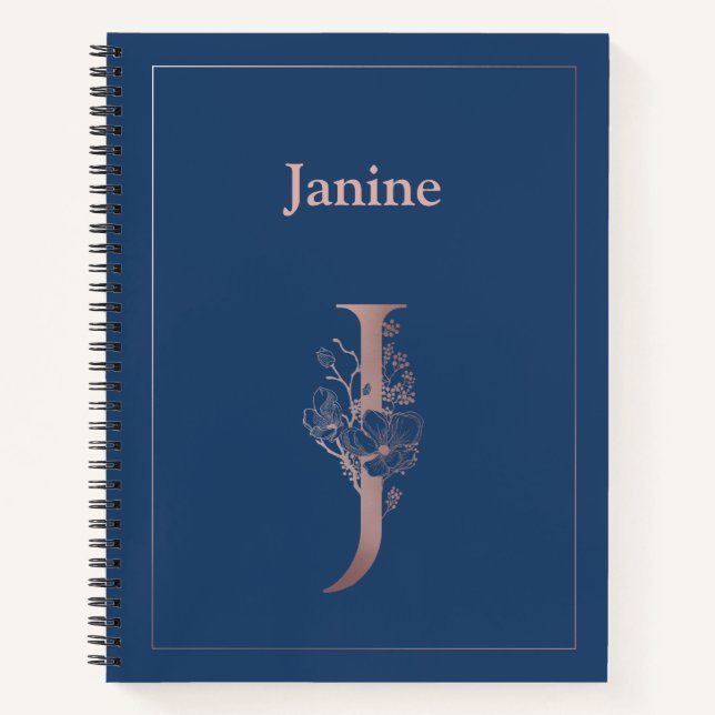 Personalised Rose Gold Monogram Initial J Notebook (Front)