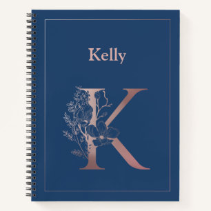 Personalised Rose Gold Monogram Initial K Notebook