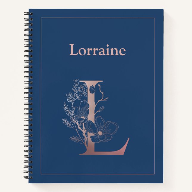 Personalised Rose Gold Monogram Initial L Notebook (Front)