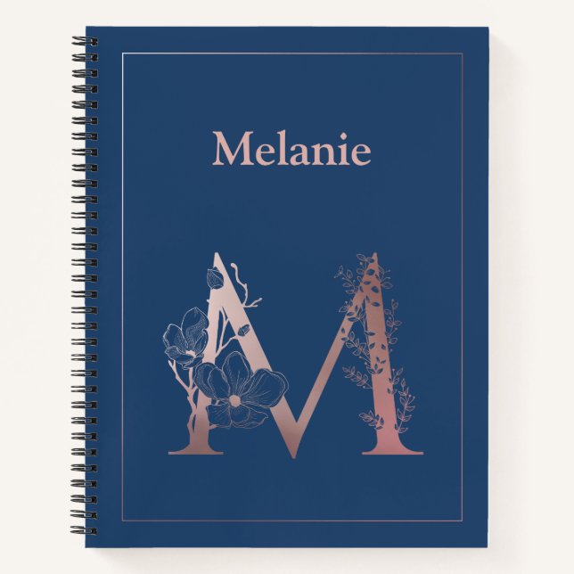 Personalised Rose Gold Monogram Initial M Notebook (Front)