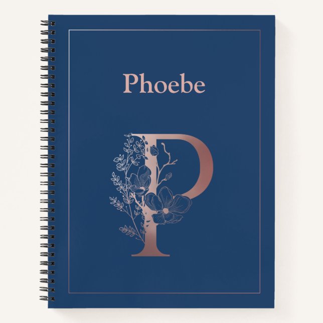 Personalised Rose Gold Monogram Initial P Notebook (Front)