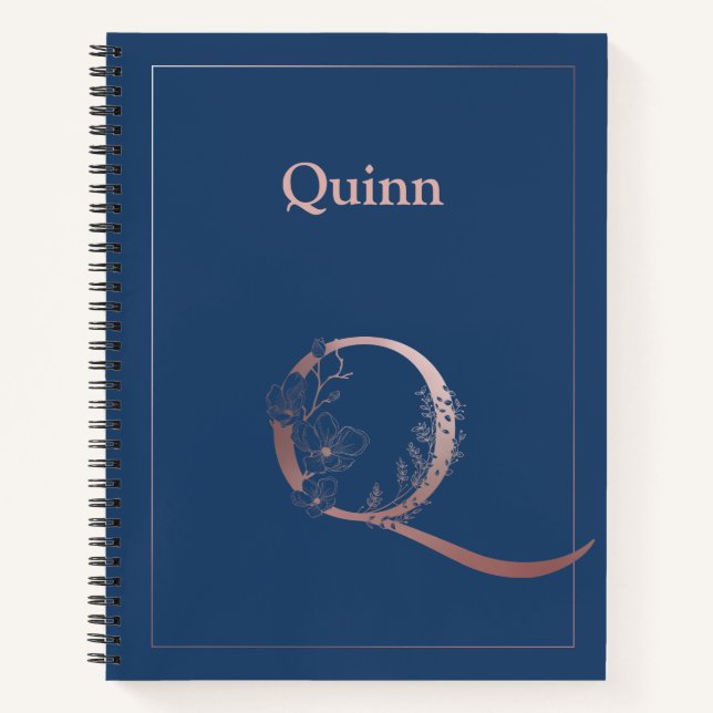 Personalised Rose Gold Monogram Initial Q Notebook (Front)