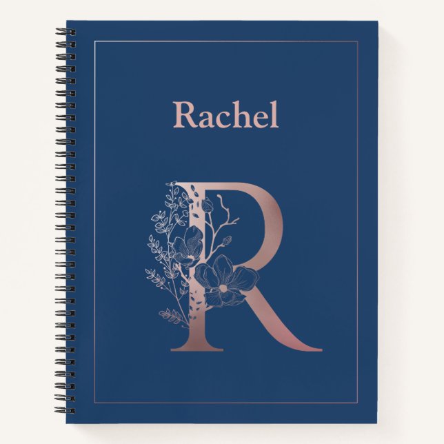 Personalised Rose Gold Monogram Initial R Notebook (Front)