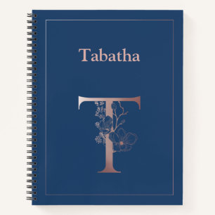 Personalised Rose Gold Monogram Initial T Notebook