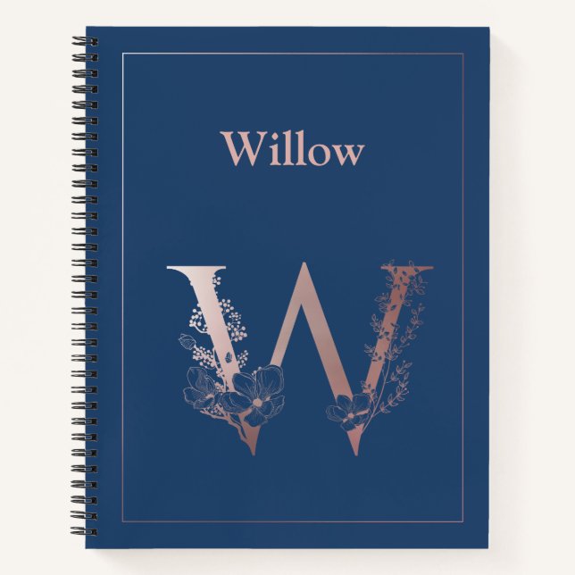 Personalised Rose Gold Monogram Initial W Notebook (Front)