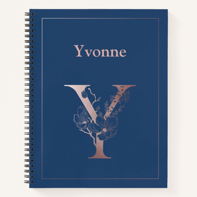 Personalised Rose Gold Monogram Initial Y Notebook (Front)