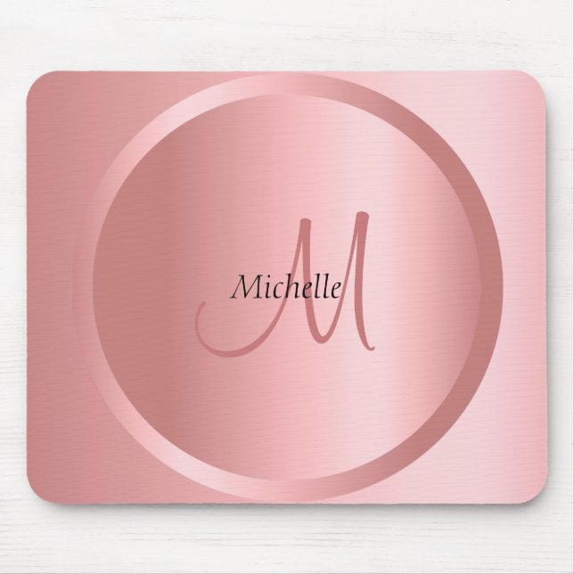 Personalised Rose Gold Monogram Modern Elegant Mouse Pad (Front)