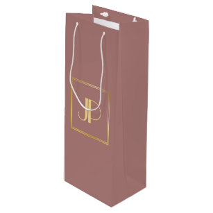 Personalised Rose Gold Monogram Modern Elegant Wine Gift Bag