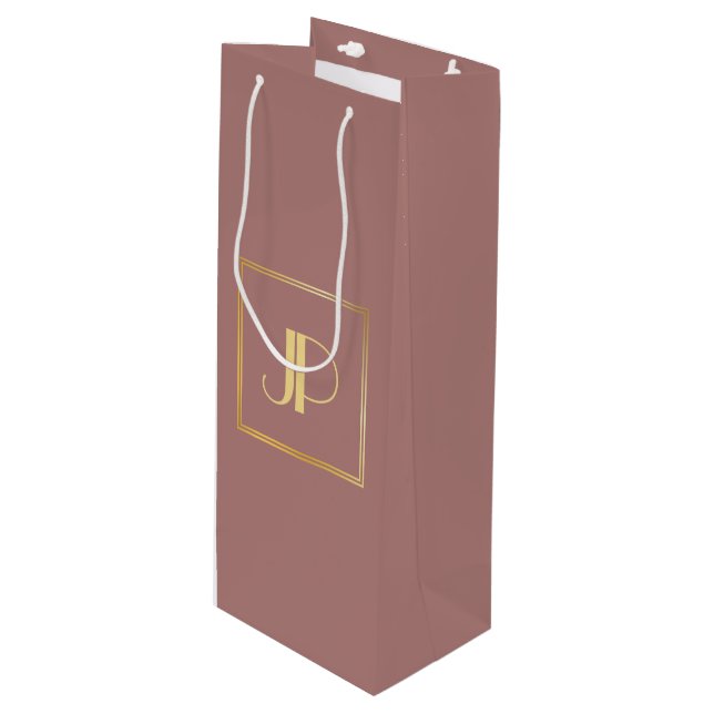 Personalised Rose Gold Monogram Modern Elegant Wine Gift Bag (Front Angled)