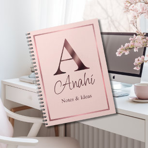 Personalised Rose Gold Monogram Pink Notebook