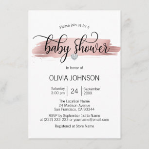 Personalised Rose Gold Pink White Girl Baby Shower Invitation