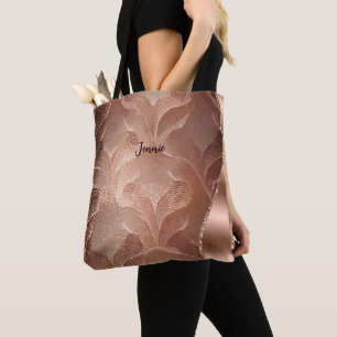 Personalised Rose Gold Shimmer Texture Glitter Wav Tote Bag
