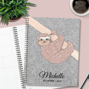 Personalised Rose Gold Silver Glitter Sloth  Planner