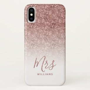 Personalised Rose Gold Sparkle Glitter Mrs Bride iPhone X Case