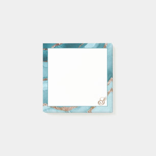 Personalised Rose Gold Teal Blue MARBLE Sticky Post-it Notes