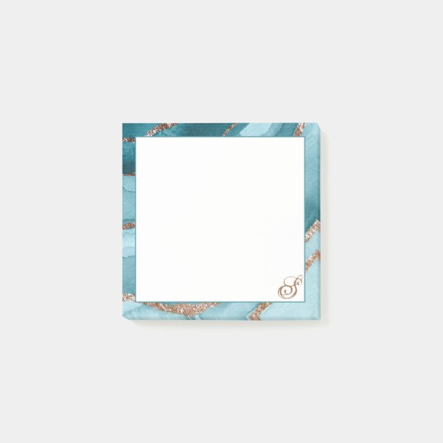 Personalised Rose Gold Teal Blue MARBLE Sticky Post-it Notes (Front)