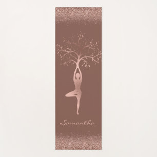 Personalised Rose Gold Tree Pose Namaste Yoga Mat