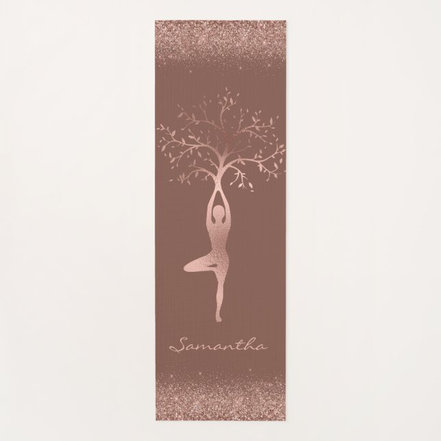 Personalised Rose Gold Tree Pose Namaste Yoga Mat (Front)