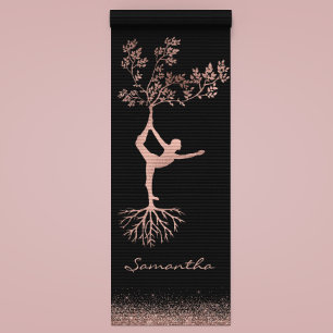 Personalised Rose Gold Tree Yoga Pose Namaste Yoga Mat
