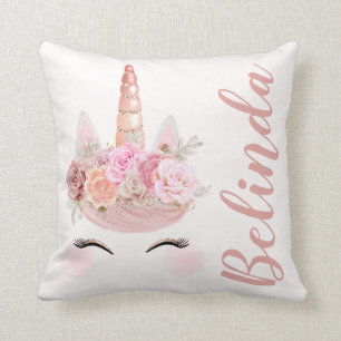 Personalised Rose Gold Unicorn Floral Cushion