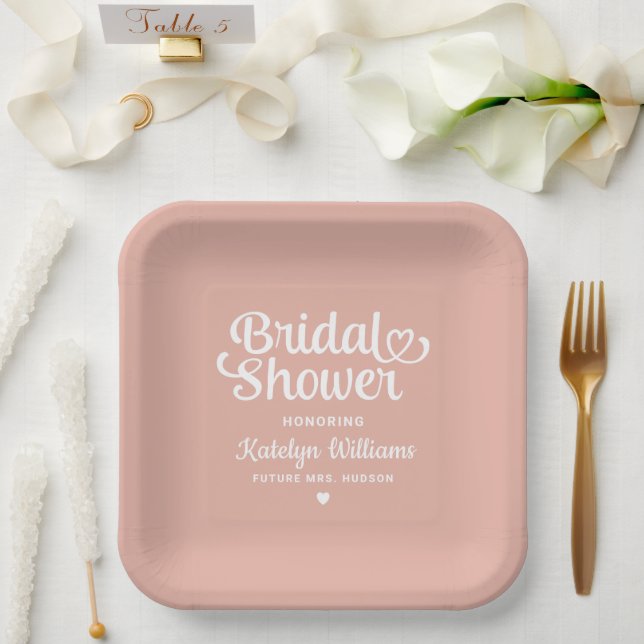 Personalised Rose Gold Wedding Bridal Shower Paper Plate (Wedding)