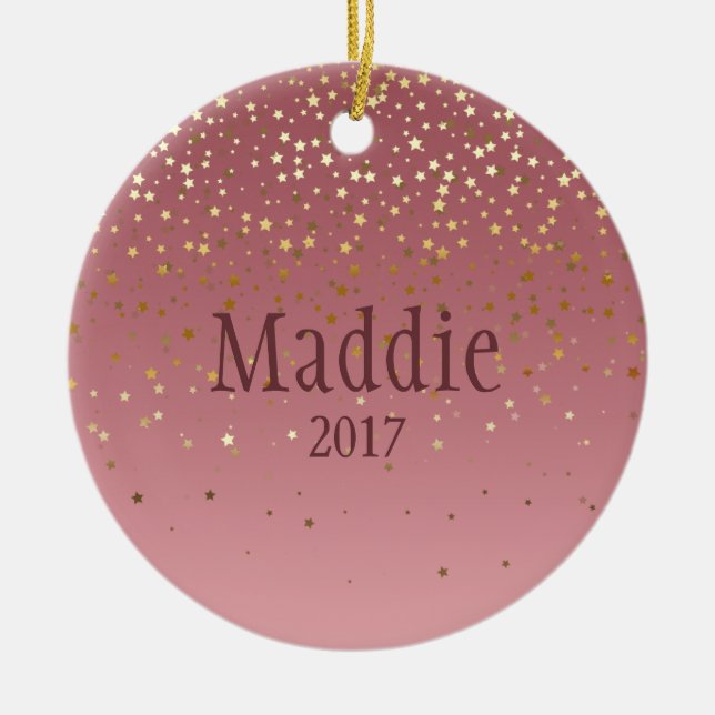 Personalised Rose Marsala Stars Design Ceramic Ornament (Front)