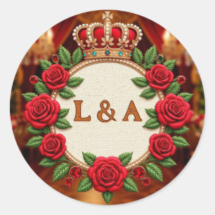🌹 Personalised Rose Monogram Initial Decor for Wo Classic Round Sticker