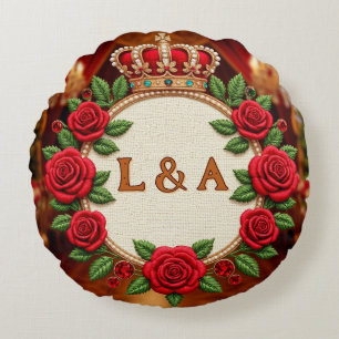 🌹 Personalised Rose Monogram Initial Decor for Wo Round Cushion