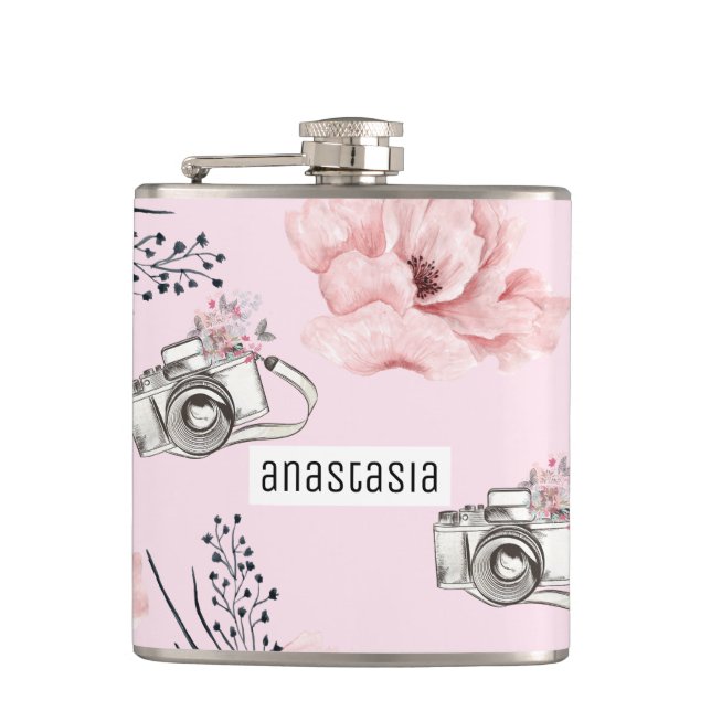 Personalised Rose Pastel Hip Flask (Front)