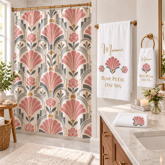 Personalised Rose Petal Day Spa Art Deco Bath Towel Set