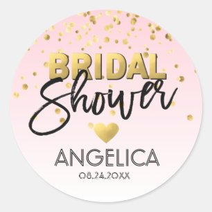Personalised Rose Pink Gold Foil Bridal Shower Classic Round Sticker