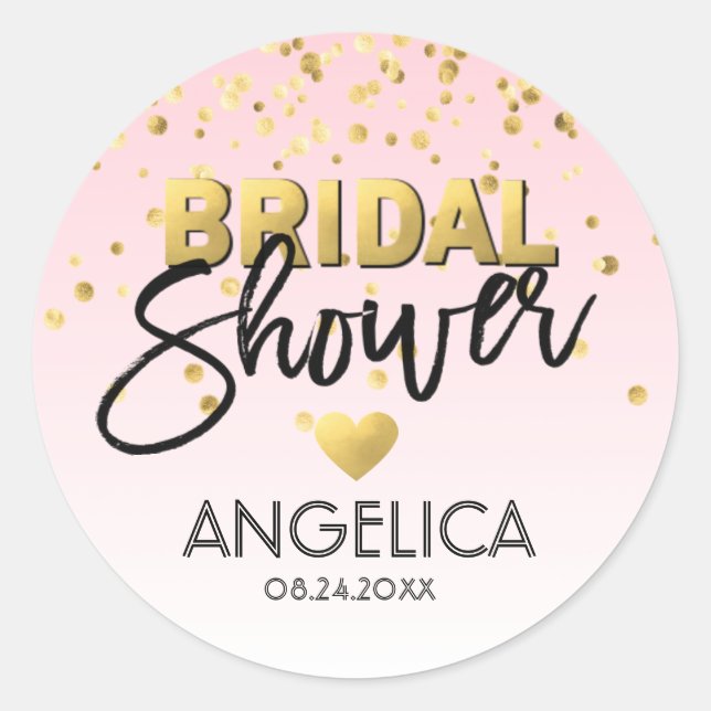 Personalised Rose Pink Gold Foil Bridal Shower Classic Round Sticker (Front)